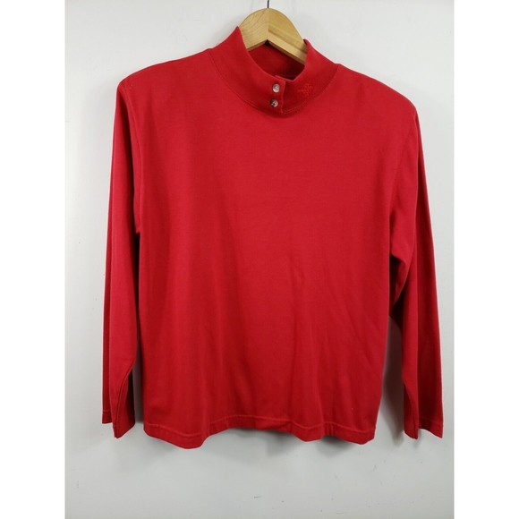 Vintage Women’s med The Villager Mock Neck Top red shoulder pads long sleeve - Picture 1 of 9